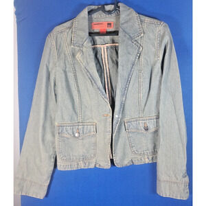 Vintage Mossimo Distressed Denim Jean Jacket “ Mossissue” Women's Size XL